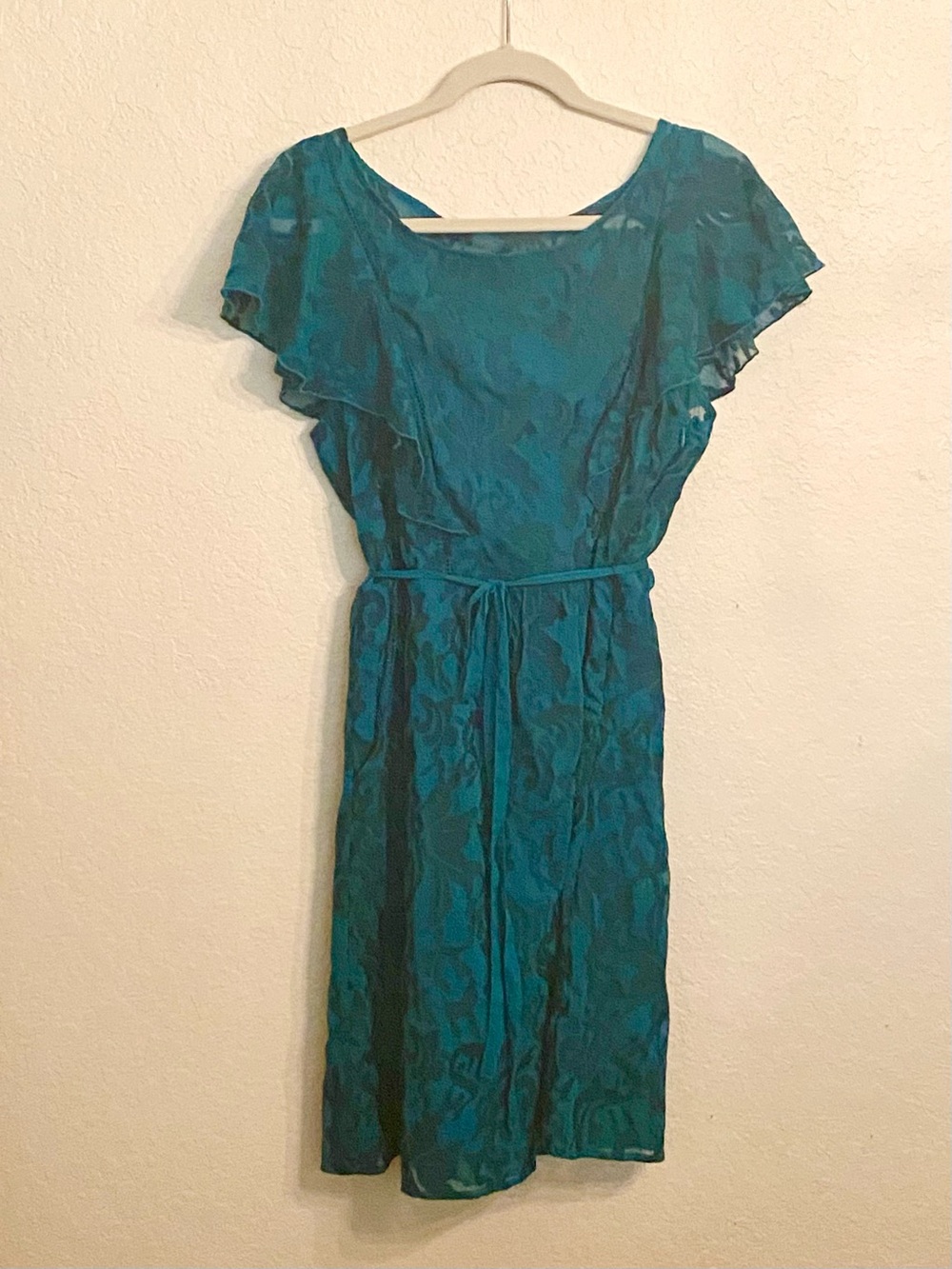 NWOT Anthropologie MOULINETTE SOEURS
vêtements Teal Floral Chiffon Ruffled Dress - Picture 2 of 16